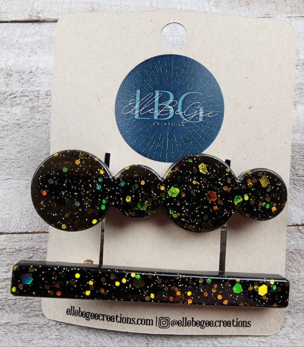 Black with Gold Glitter Hairclips