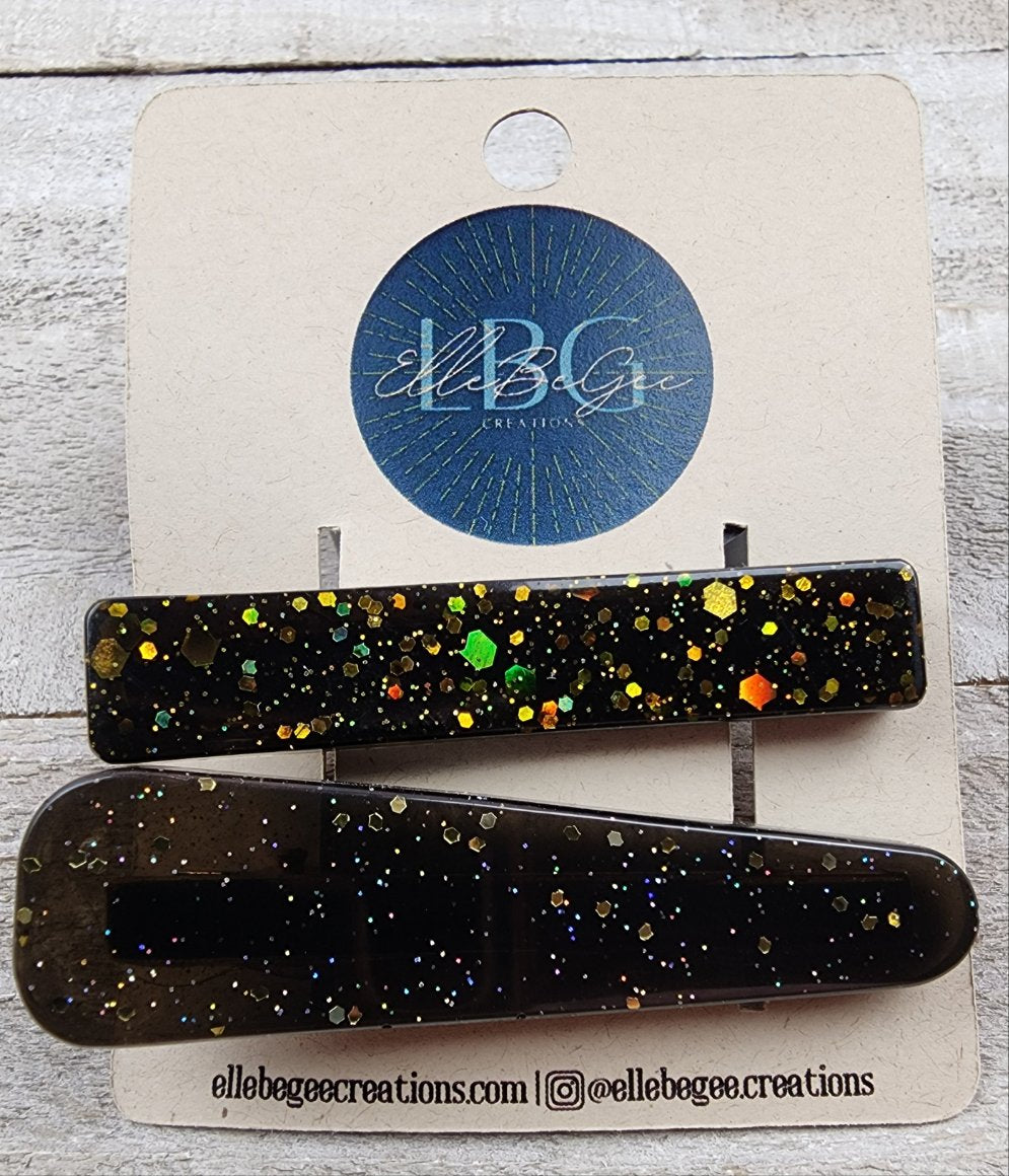 Black with Gold Glitter Hairclips