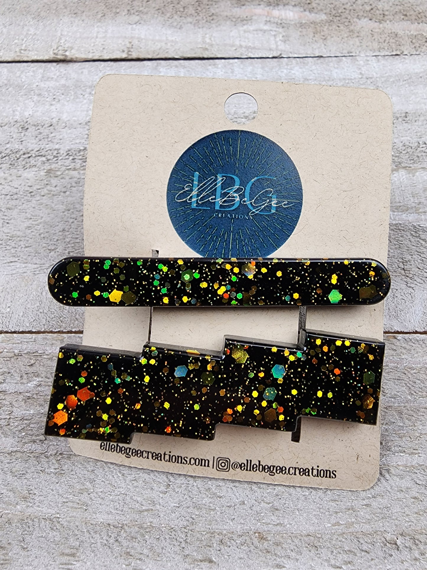 Black with Gold Glitter Hairclips