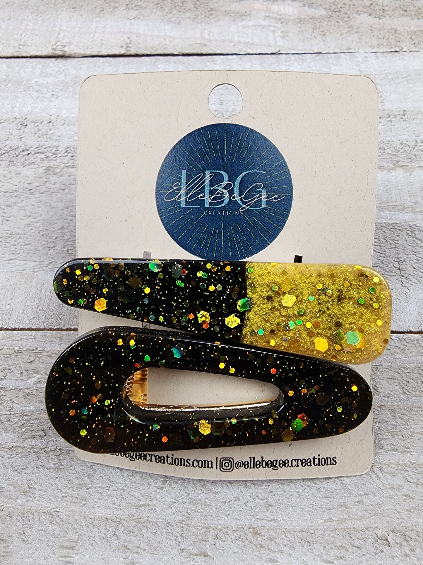 Black with Gold Glitter Hairclips