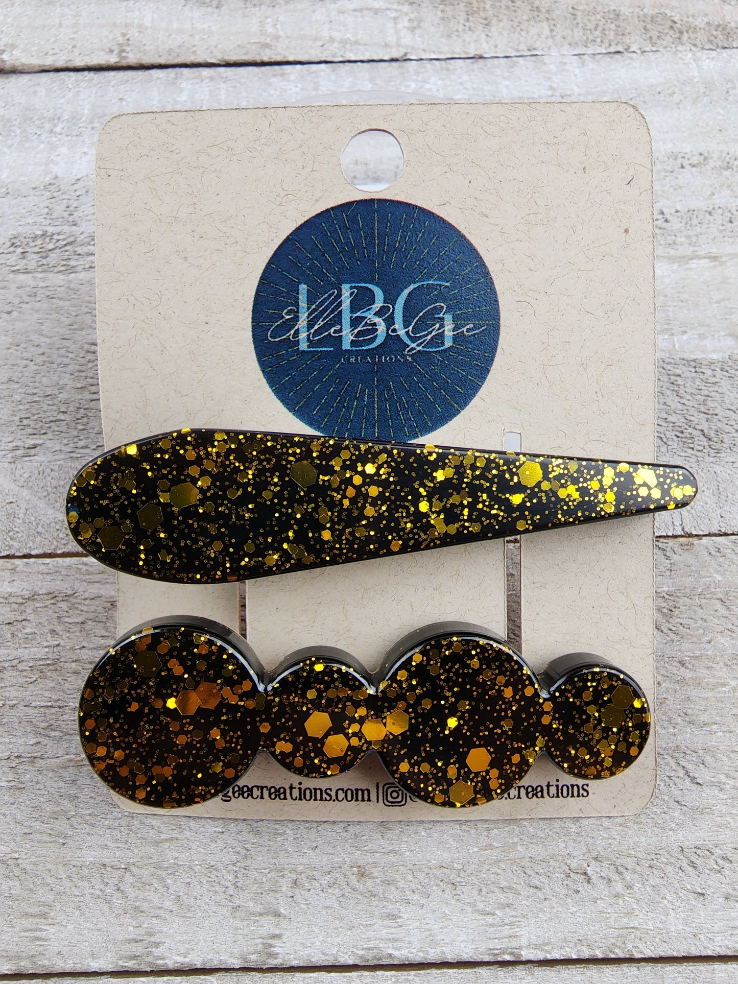 Black with Gold Glitter Hairclips